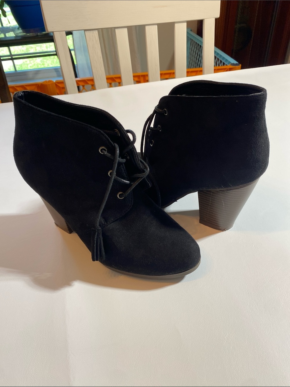 Black Suede Lace-Up Ankle Booties with Block Heel